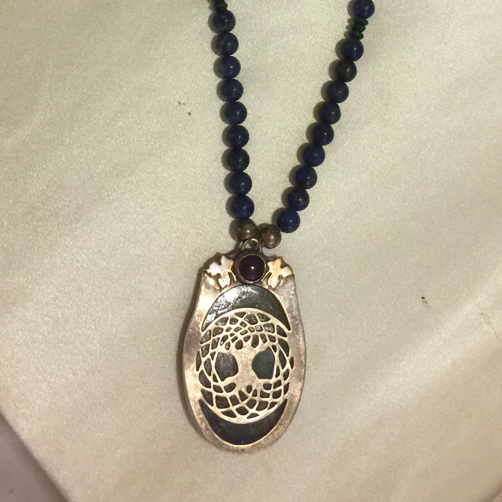 Handcrafted One of a kind Lapis, Garnet and Silver